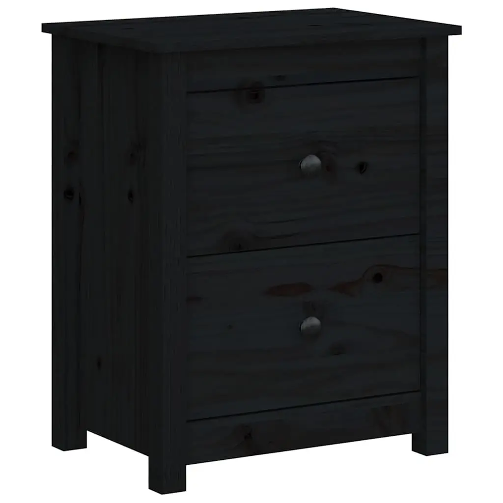 Bedside Cabinet 2 Pcs Black Solid Wood Pine Nightstand Drawer Storage Table
