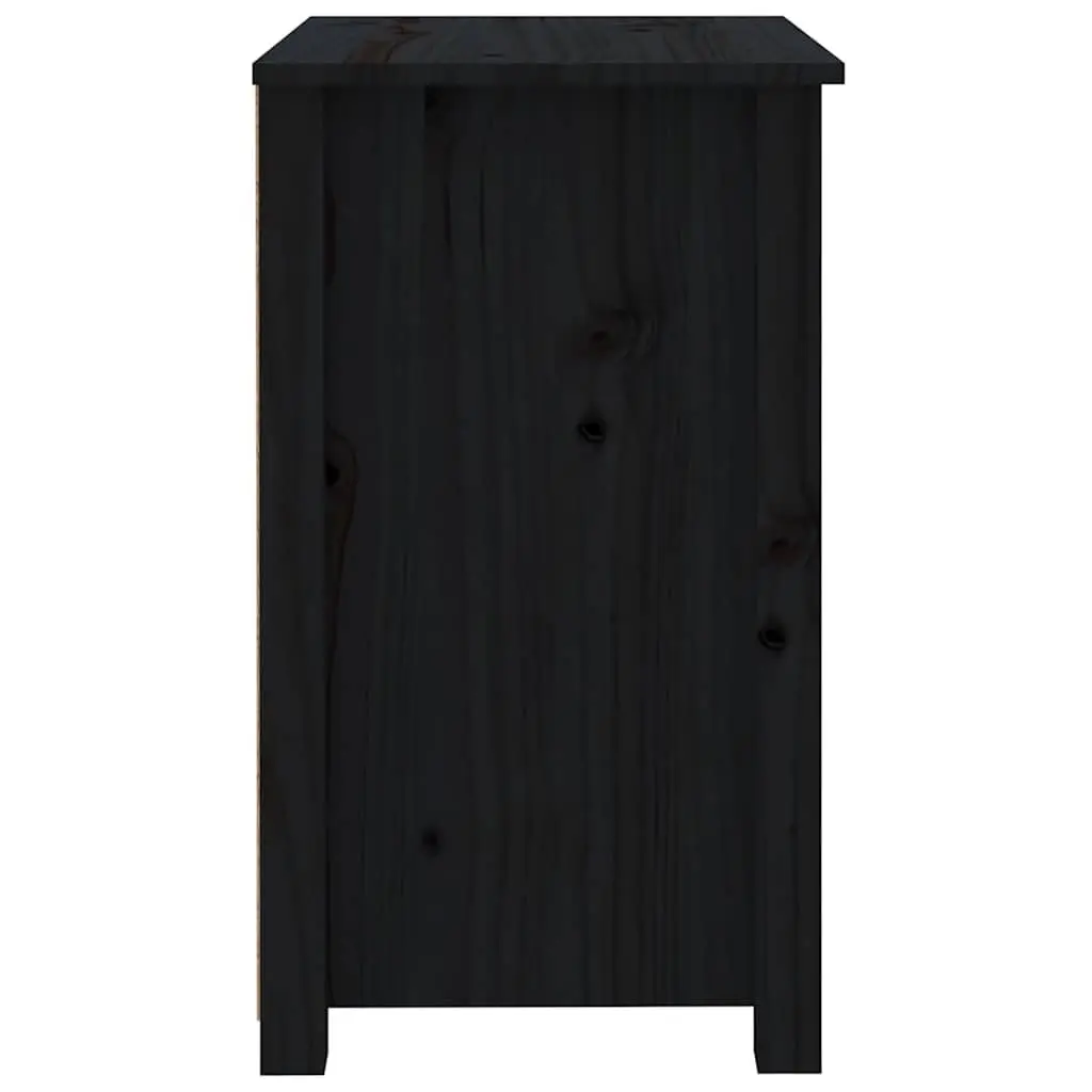 Bedside Cabinet 2 Pcs Black Solid Wood Pine Nightstand Drawer Storage Table