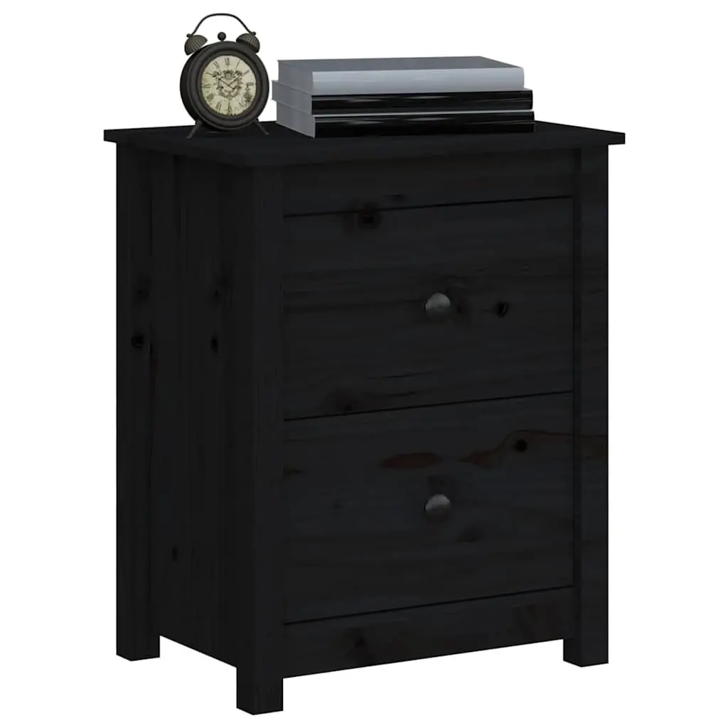 Bedside Cabinet 2 Pcs Black Solid Wood Pine Nightstand Drawer Storage Table