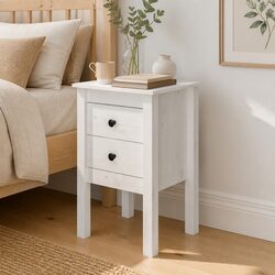 Elegant White Bedside Cabinet with 2 Drawers