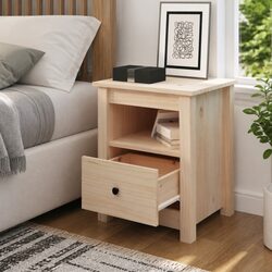 Solid Wood Pine Nightstand with Drawer in Brown