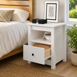 White Wooden Nightstand with Storage Drawer