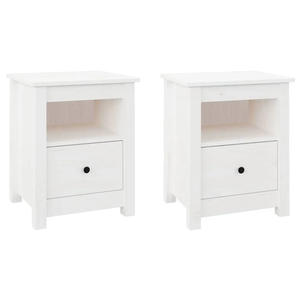 White Solid Wood Pine Nightstand Storage Drawer Set