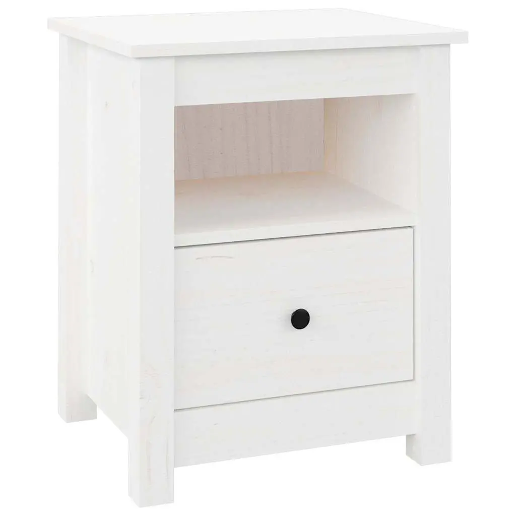 White Solid Wood Pine Nightstand Storage Drawer Set