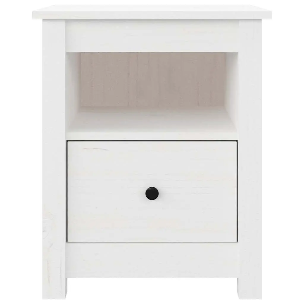 White Solid Wood Pine Nightstand Storage Drawer Set