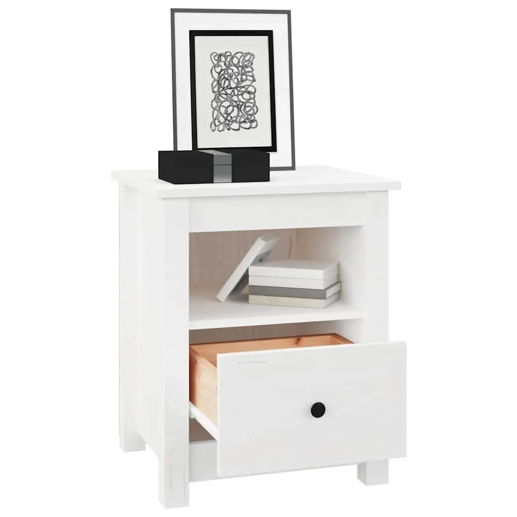 White Solid Wood Pine Nightstand Storage Drawer Set