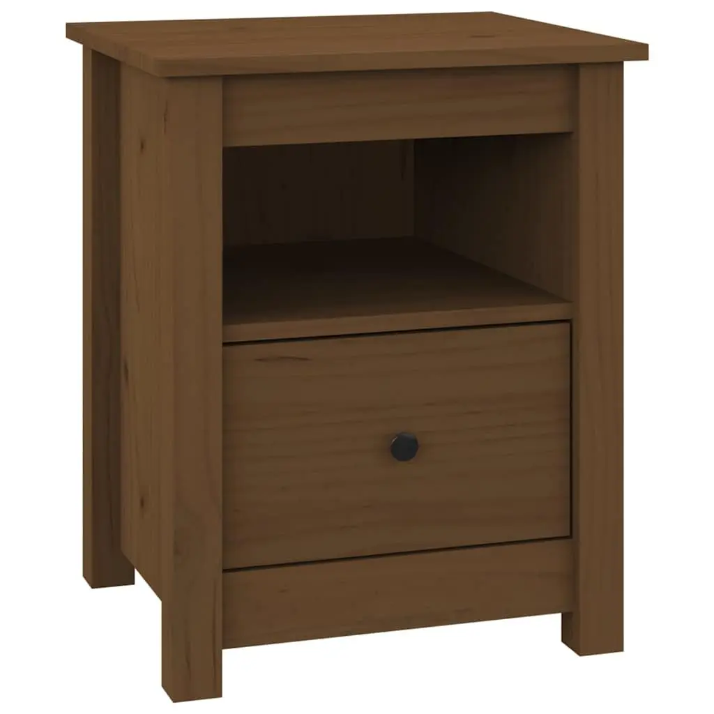 Pine Wood Nightstand Brown Storage Drawer Compact Bedside Table Furniture