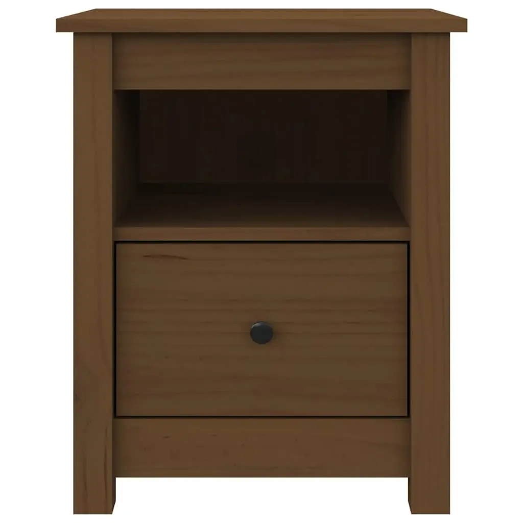 Pine Wood Nightstand Brown Storage Drawer Compact Bedside Table Furniture