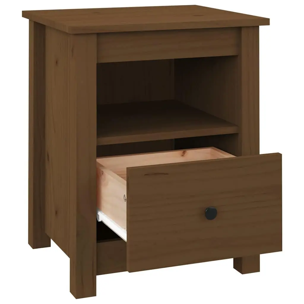 Pine Wood Nightstand Brown Storage Drawer Compact Bedside Table Furniture