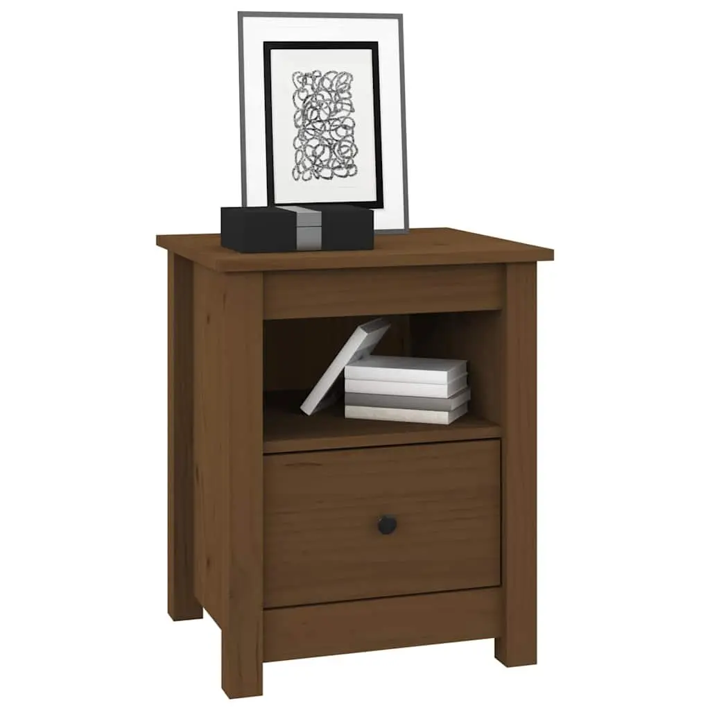 Pine Wood Nightstand Brown Storage Drawer Compact Bedside Table Furniture