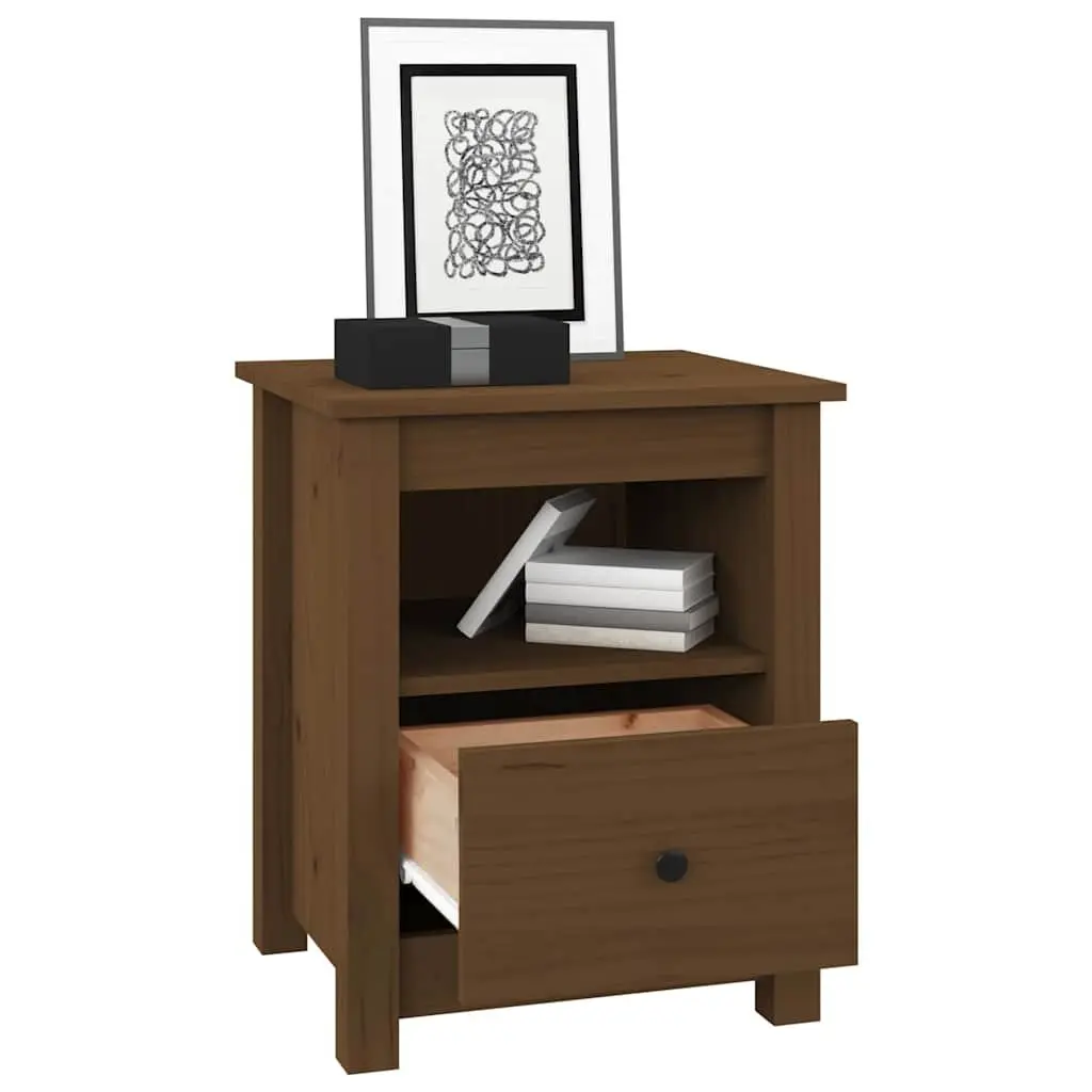 Pine Wood Nightstand Brown Storage Drawer Compact Bedside Table Furniture