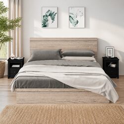 Black Solid Wood Pine Bedside Cabinets Set of 2