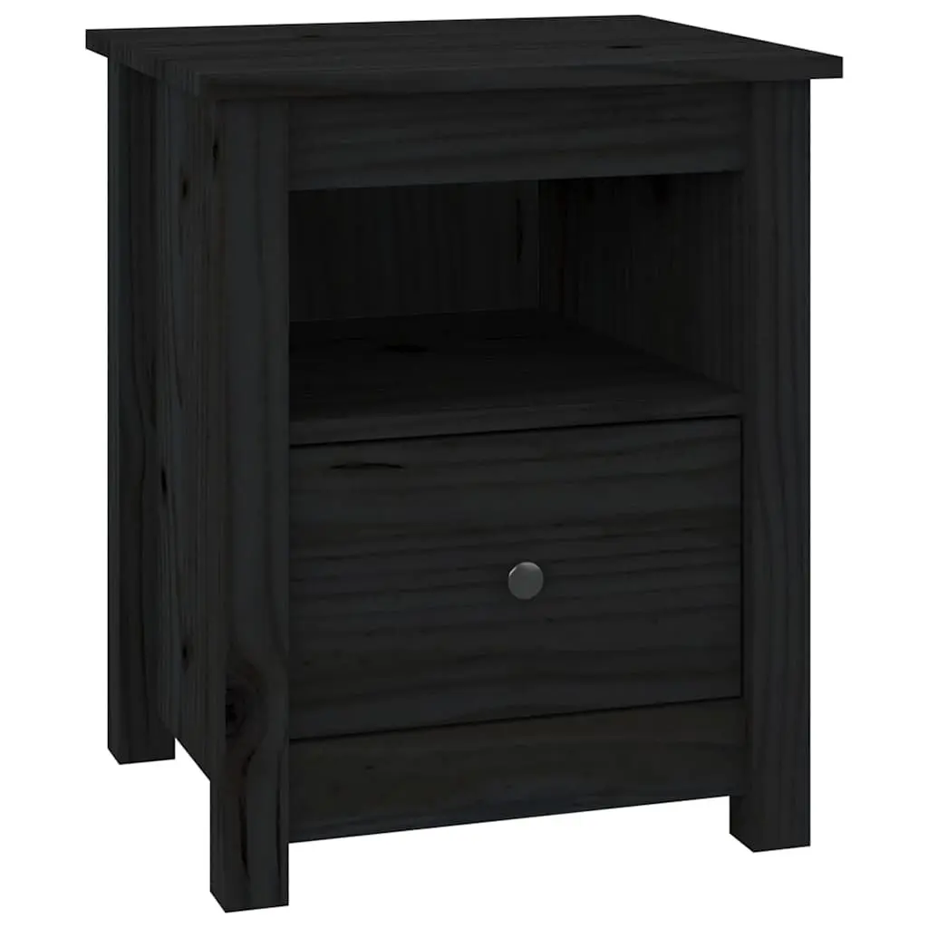 Black Solid Wood Pine Bedside Cabinets Set of 2