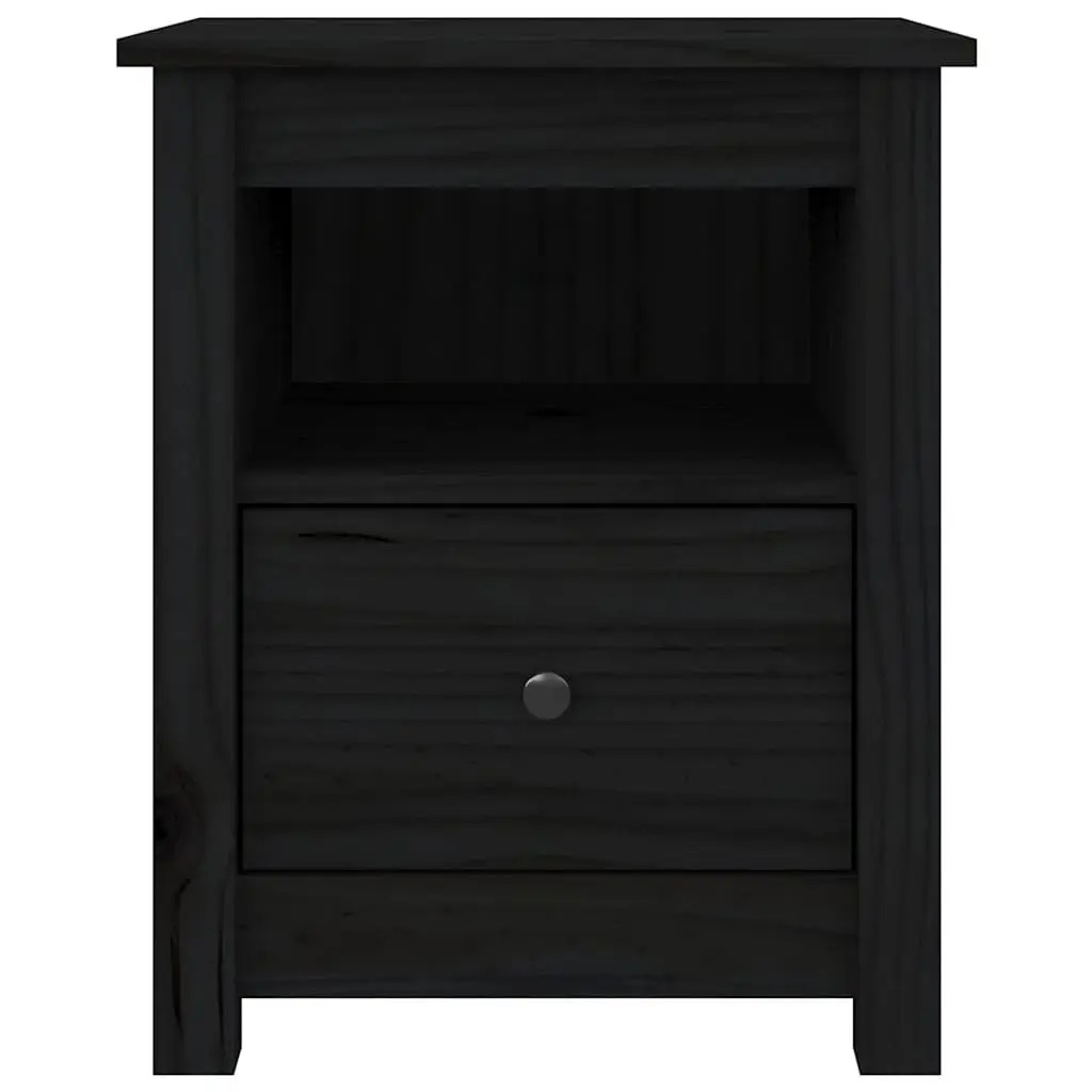 Black Solid Wood Pine Bedside Cabinets Set of 2