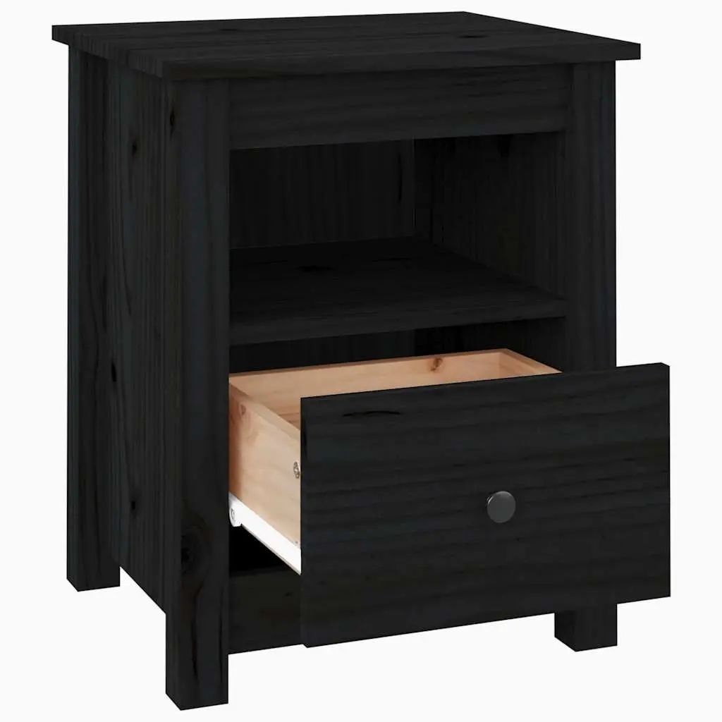 Black Solid Wood Pine Bedside Cabinets Set of 2