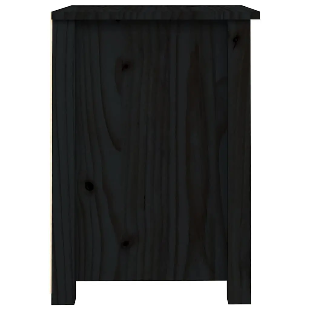 Black Solid Wood Pine Bedside Cabinets Set of 2