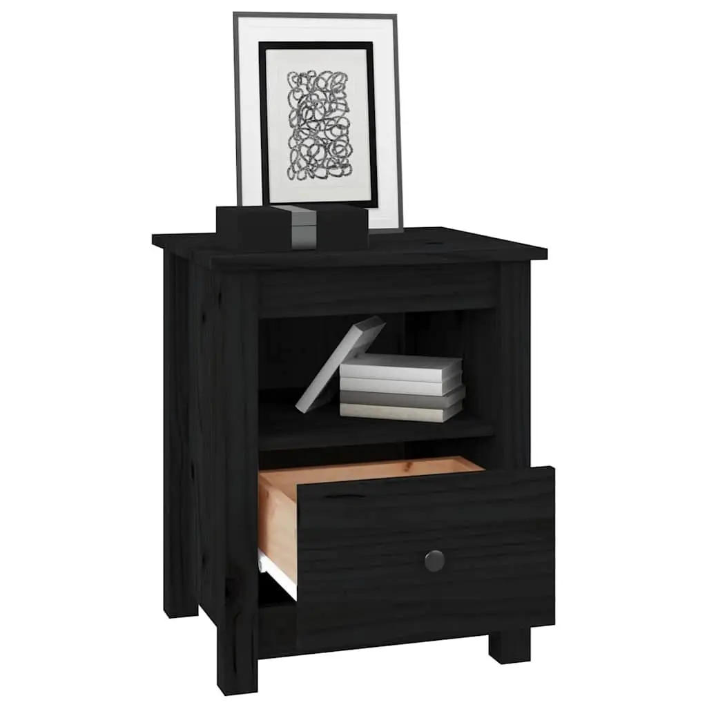 Black Solid Wood Pine Bedside Cabinets Set of 2