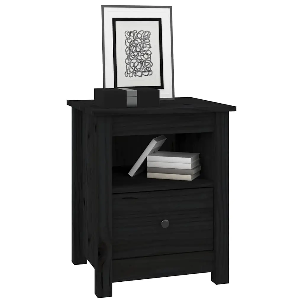 Black Solid Wood Pine Bedside Cabinets Set of 2