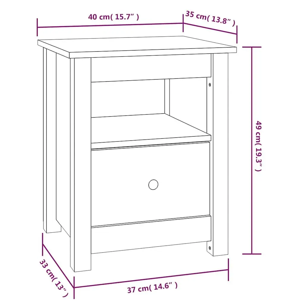 Black Solid Wood Pine Bedside Cabinets Set of 2