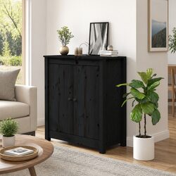 Charming Black Pine Sideboard Storage Cabinet for Living Rooms
