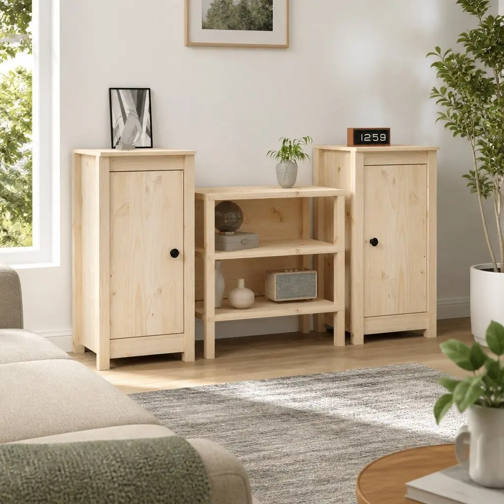 Solid Wood Sideboards 2 pcs Brown Storage Cabinet Cupboard Furniture Living Room