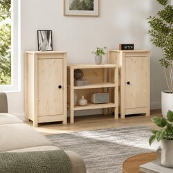 Brown Solid Wood Sideboards - 2 Piece Storage Cabinet Set