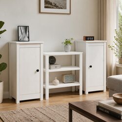 2-Piece White Solid Pine Sideboard Set for Living Rooms