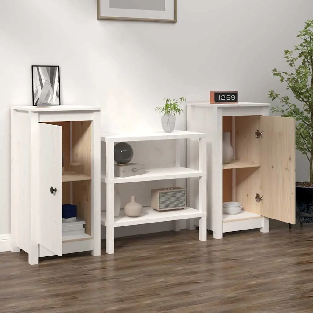 2-Piece White Solid Pine Sideboard Set for Living Rooms