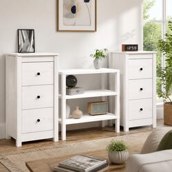 White Sideboard Cabinet Set of 2 in Solid Pine Wood