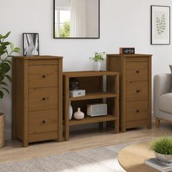 Solid Pine Wood Sideboard Cabinets - Set of 2