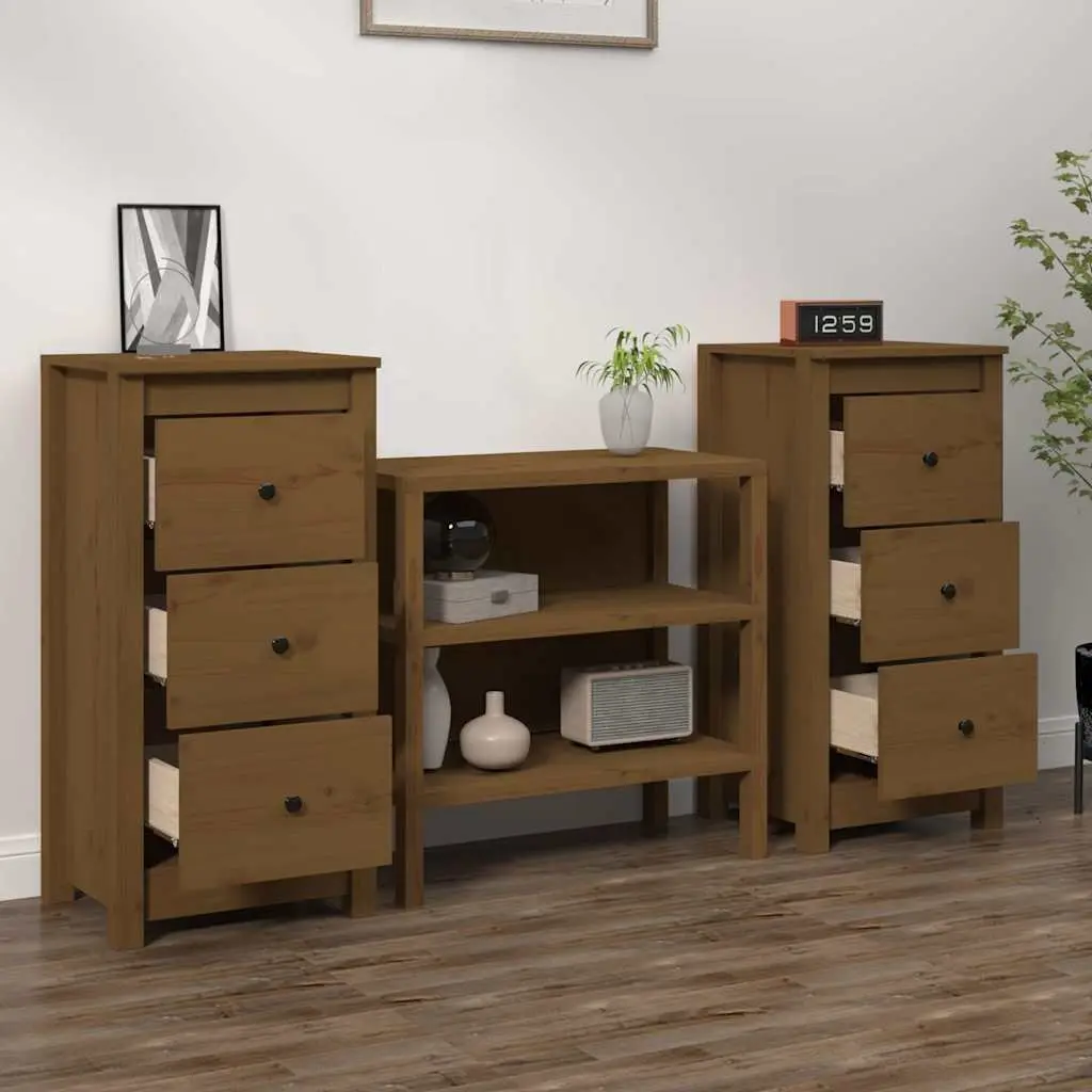 Sideboard Cabinet 2 pcs Solid Pine Wood Storage Furniture Brown 40x35x80 cm
