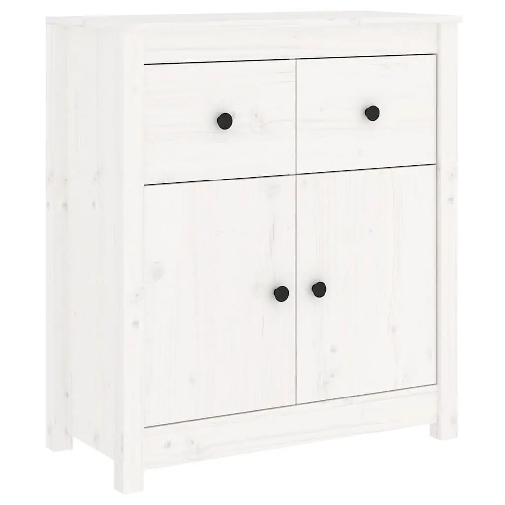 Wooden Storage Cabinet White Solid Pine Living Room Sideboard Rustic Style 70x35x80cm