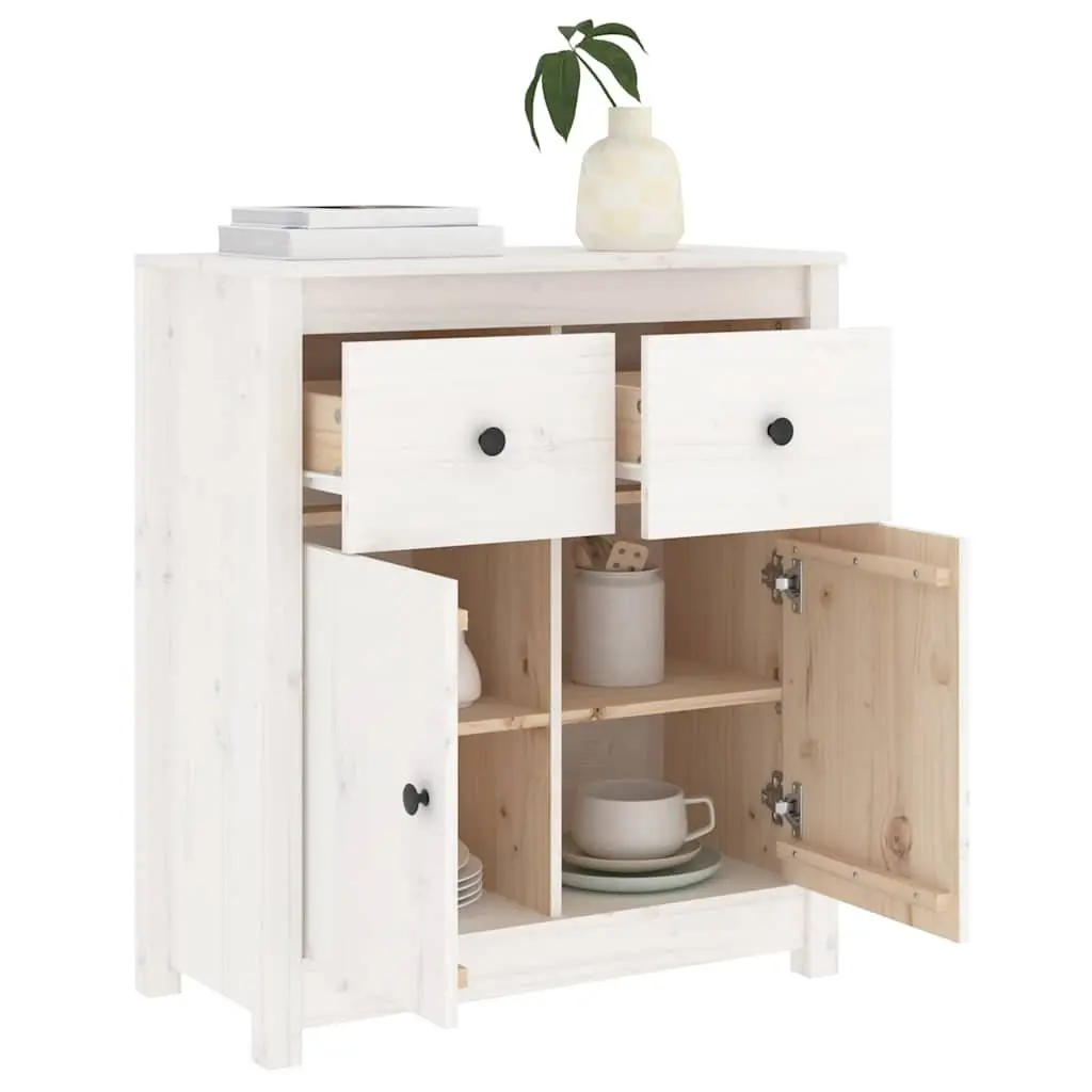 Wooden Storage Cabinet White Solid Pine Living Room Sideboard Rustic Style 70x35x80cm