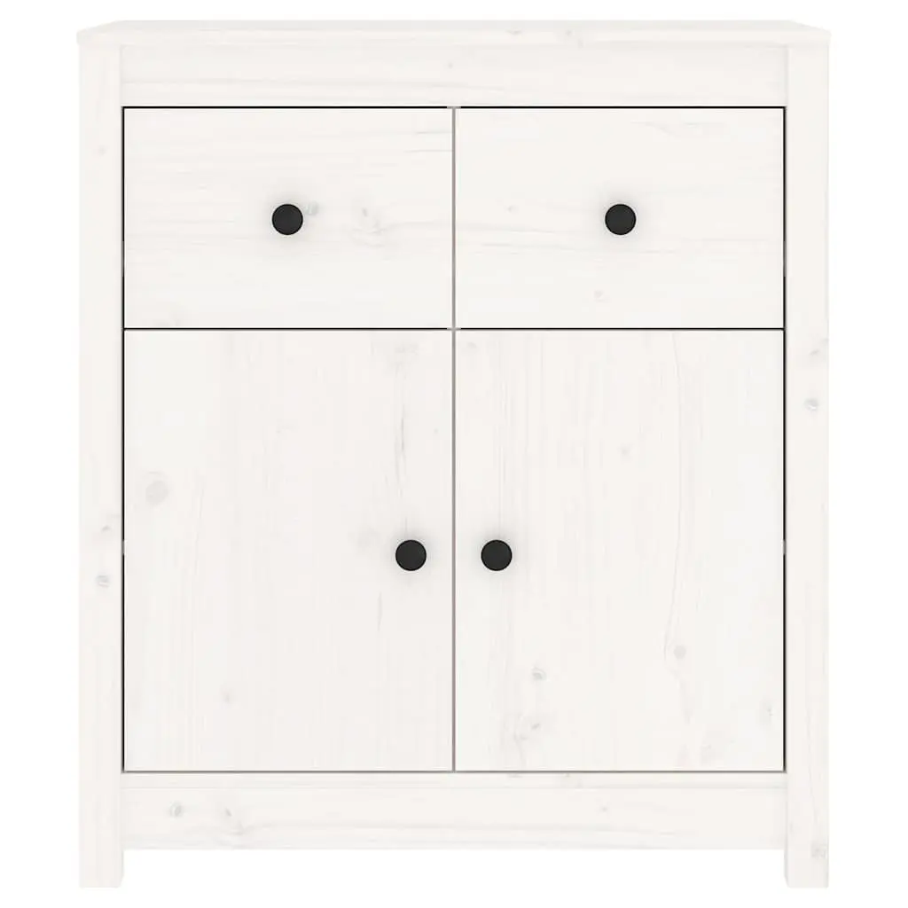 Wooden Storage Cabinet White Solid Pine Living Room Sideboard Rustic Style 70x35x80cm