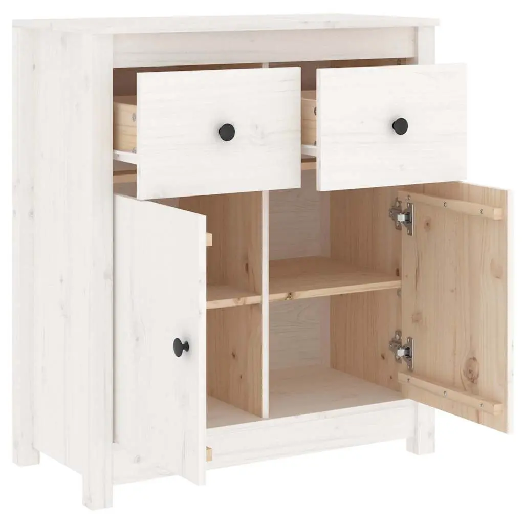 Wooden Storage Cabinet White Solid Pine Living Room Sideboard Rustic Style 70x35x80cm