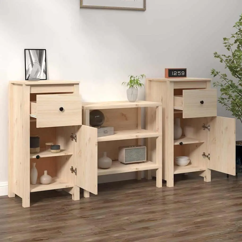 Solid Wood Pine Sideboards 2 pcs Brown Storage Cabinet Furniture