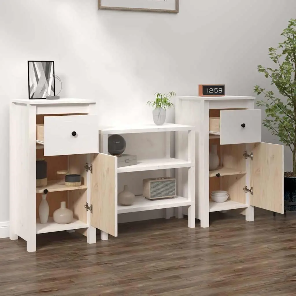 White Solid Wood Sideboards 2 pcs for Living Room