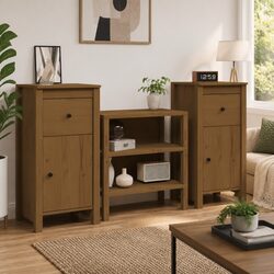 2-Piece Solid Wood Pine Sideboards in Brown