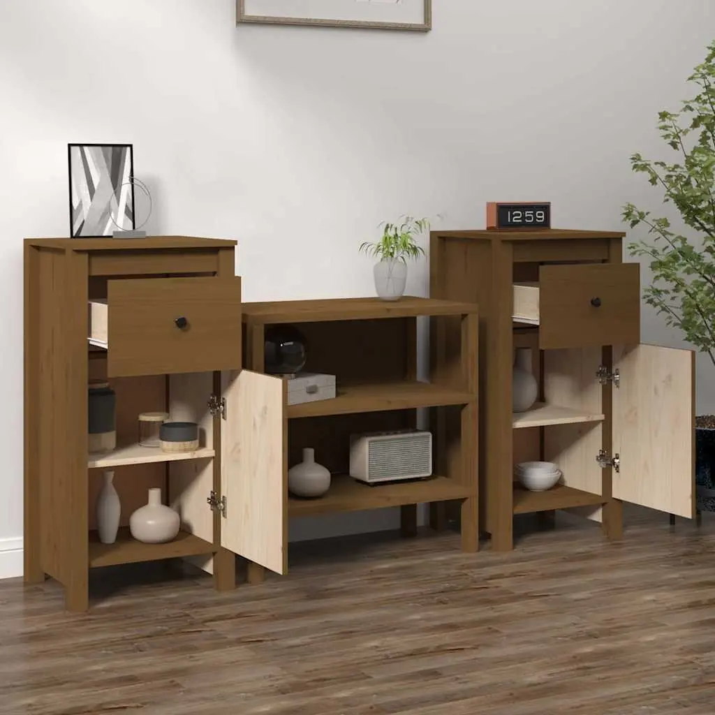 2-Piece Solid Wood Pine Sideboards in Brown