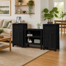 Pine Wood Sideboards with Black Finish for Living Rooms