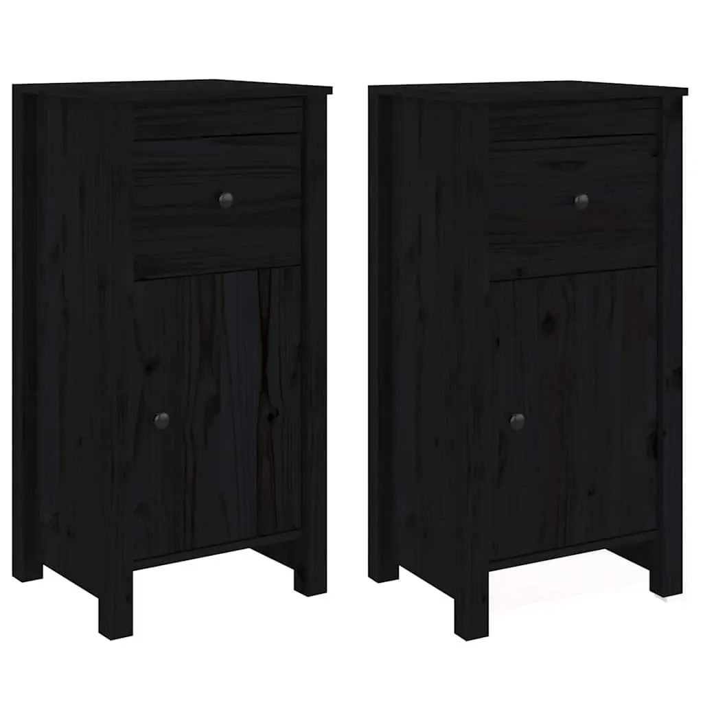 Pine Wood Sideboards Black Storage Cabinet 40cm W x 35cm D x 80cm H Set of 2
