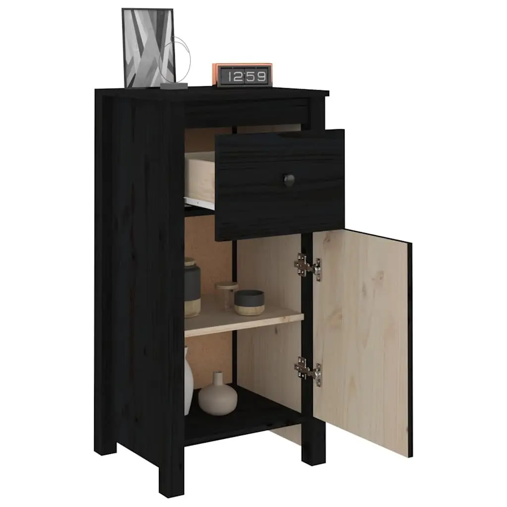 Pine Wood Sideboards Black Storage Cabinet 40cm W x 35cm D x 80cm H Set of 2