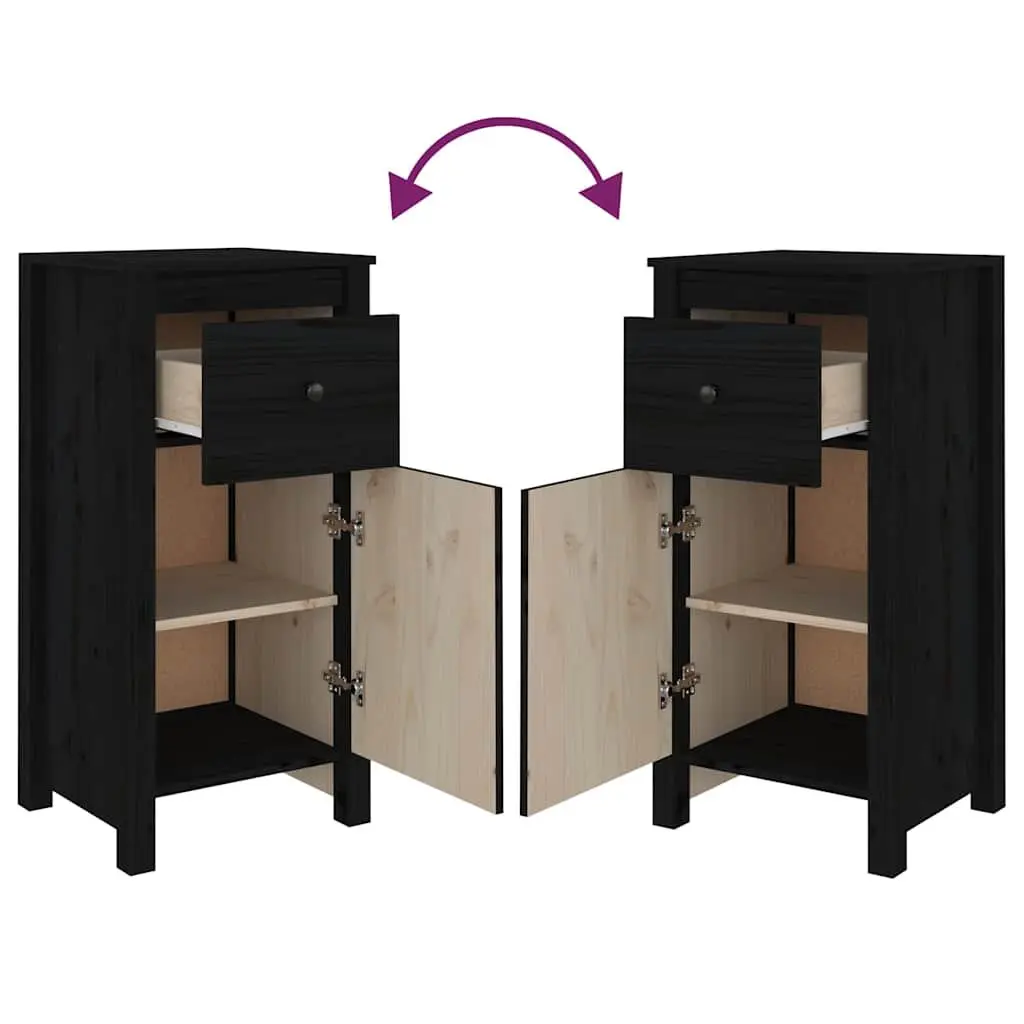 Pine Wood Sideboards Black Storage Cabinet 40cm W x 35cm D x 80cm H Set of 2