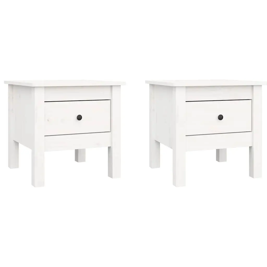 Solid Pine Wood Side Tables White 40x40x39 cm Set of 2 Living Room End Tables