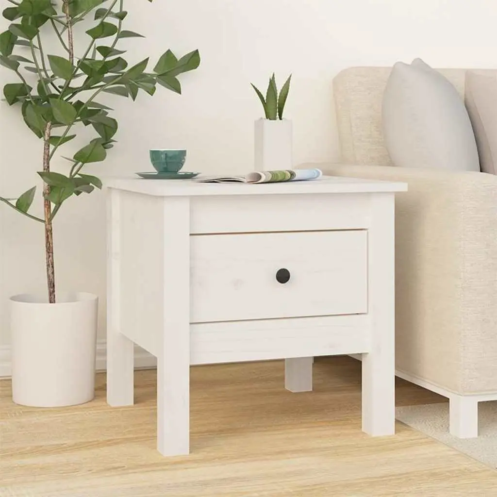 Solid Pine Wood Side Tables White 40x40x39 cm Set of 2 Living Room End Tables