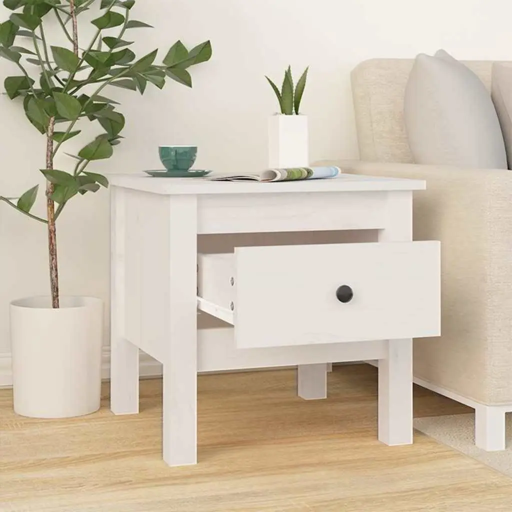 Solid Pine Wood Side Tables White 40x40x39 cm Set of 2 Living Room End Tables