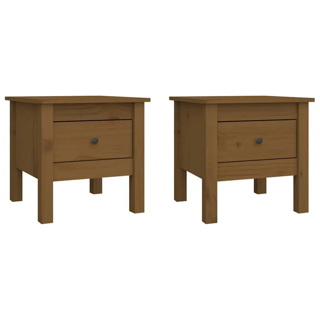 End Tables 2 pcs Honey Brown Solid Wood Pine Bedside Side Tables Living Room