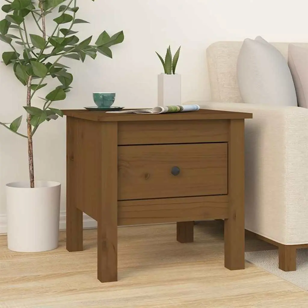 End Tables 2 pcs Honey Brown Solid Wood Pine Bedside Side Tables Living Room