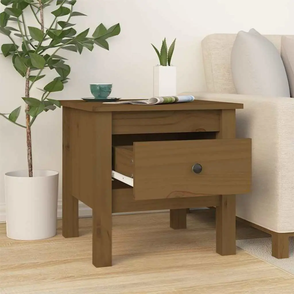End Tables 2 pcs Honey Brown Solid Wood Pine Bedside Side Tables Living Room