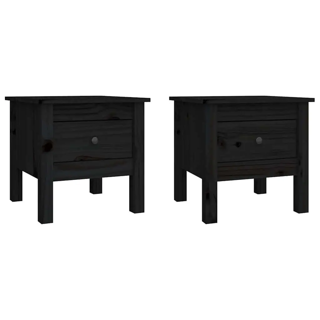 Side Tables 2 pcs Black 40x40x39 cm Solid Wood Pine End Table Bedside